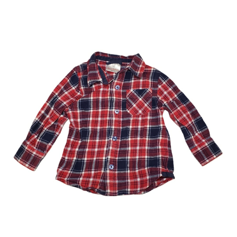 Hanna Andersson 18-24m / 80cm Red and Navy Plaid Flannel Button Down Shirt